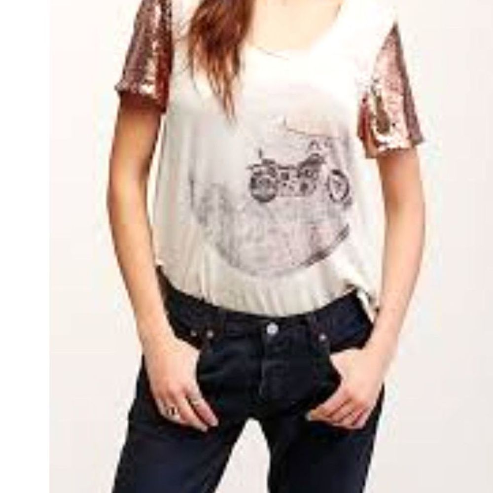 We The Free Sequin Sleeve Motorcycle Tee M